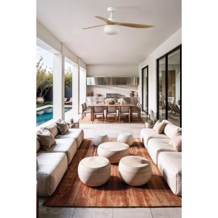 FARO 34361WT-11L - Ventilator de tavan OUTWOOD L 1xE27/15W/230V maro/alb, diametru 150 cm, Wi-Fi Tuya, IP44 + telecomandă