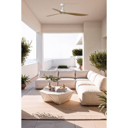 FARO 34361WT - Ventilator de tavan OUTWOOD L, maro/alb, Ø 150 cm, Wi-Fi Tuya, IP44 + telecomandă