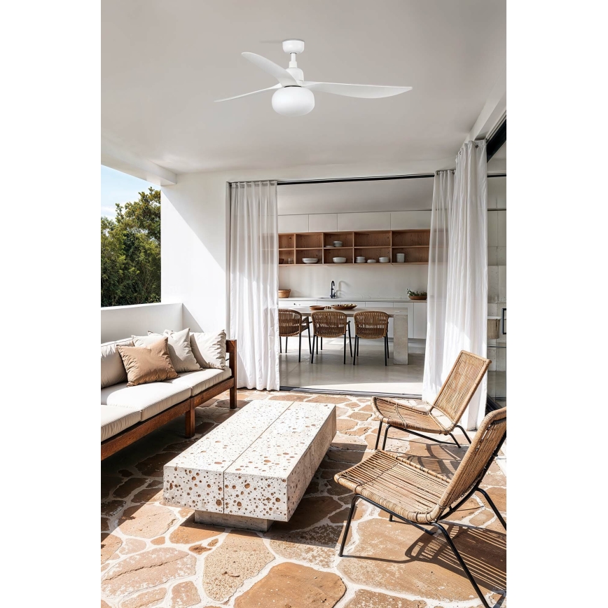 FARO 34363WT-11L - Ventilator de tavan OUTWOOD L, 1xE27/15W/230V, alb, Ø150 cm, Wi-Fi Tuya, IP44 + telecomandă