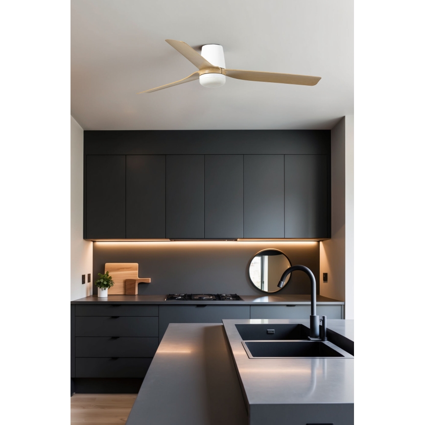 FARO 33829-1TW - Ventilator de tavan LED dimabil PUNT TUB M LED/18W/230V 2700/3000/4000K Ø 130 cm alb/maro+ telecomandă