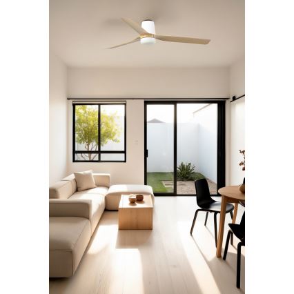 FARO 33829WT1S - Ventilator de tavan LED dimabil PUNT TUB M LED/18W/230V 2700/3000/4000K diam. 132 cm bej/alb Wi‑Fi Tuya + telecomandă