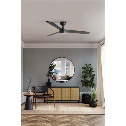 FARO 34298WT1S - Ventilator de tavan LED dimabil RUDDER L LED/18W/230V 2700/3000/4000K Ø 132 cm maro/negru Wi‑Fi Tuya + telecomandă