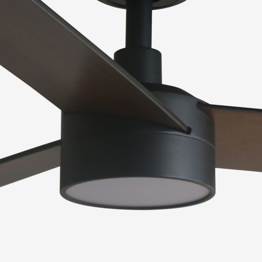 FARO 34298WT1S - Ventilator de tavan LED dimabil RUDDER L LED/18W/230V 2700/3000/4000K Ø 132 cm maro/negru Wi‑Fi Tuya + telecomandă