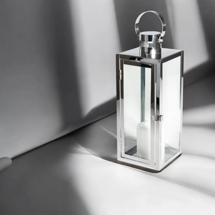 Felinar decorativ 38 cm, crom lucios