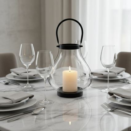 Felinar decorativ GLASSY, 25 cm, negru