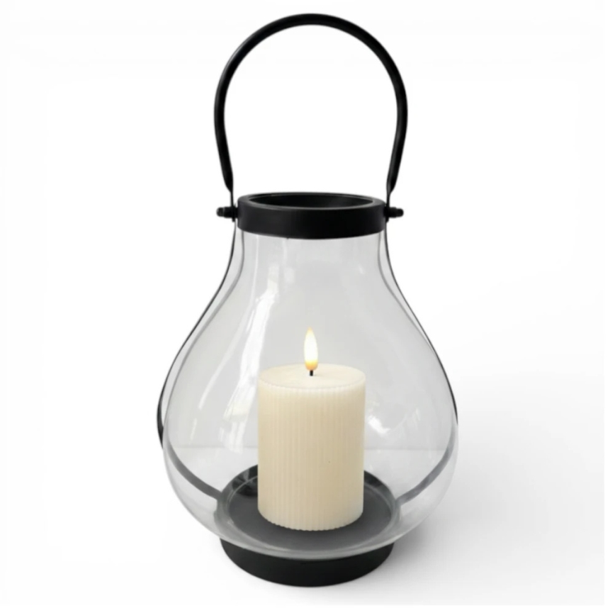Felinar decorativ GLASSY, 25 cm, negru
