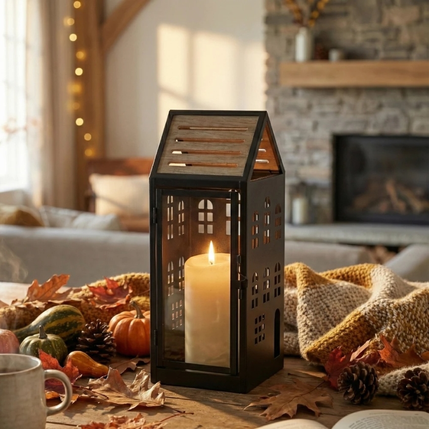 Felinar decorativ HOME, 34,5 cm, negru/bej