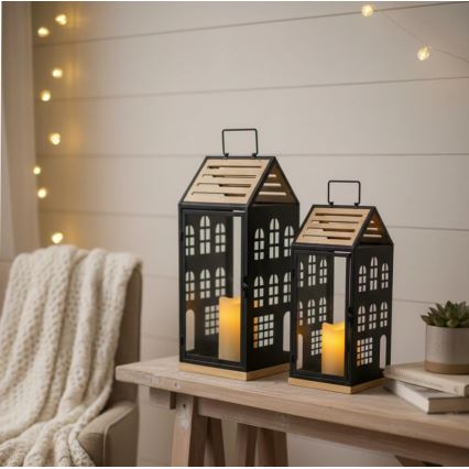 Felinar decorativ HOME, 34,5 cm, negru/bej