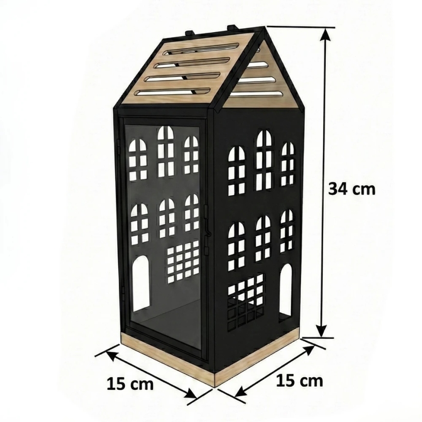 Felinar decorativ HOME, 34,5 cm, negru/bej