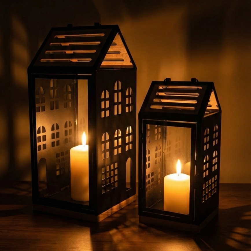 Felinar decorativ HOME, 47,5 cm, negru/bej