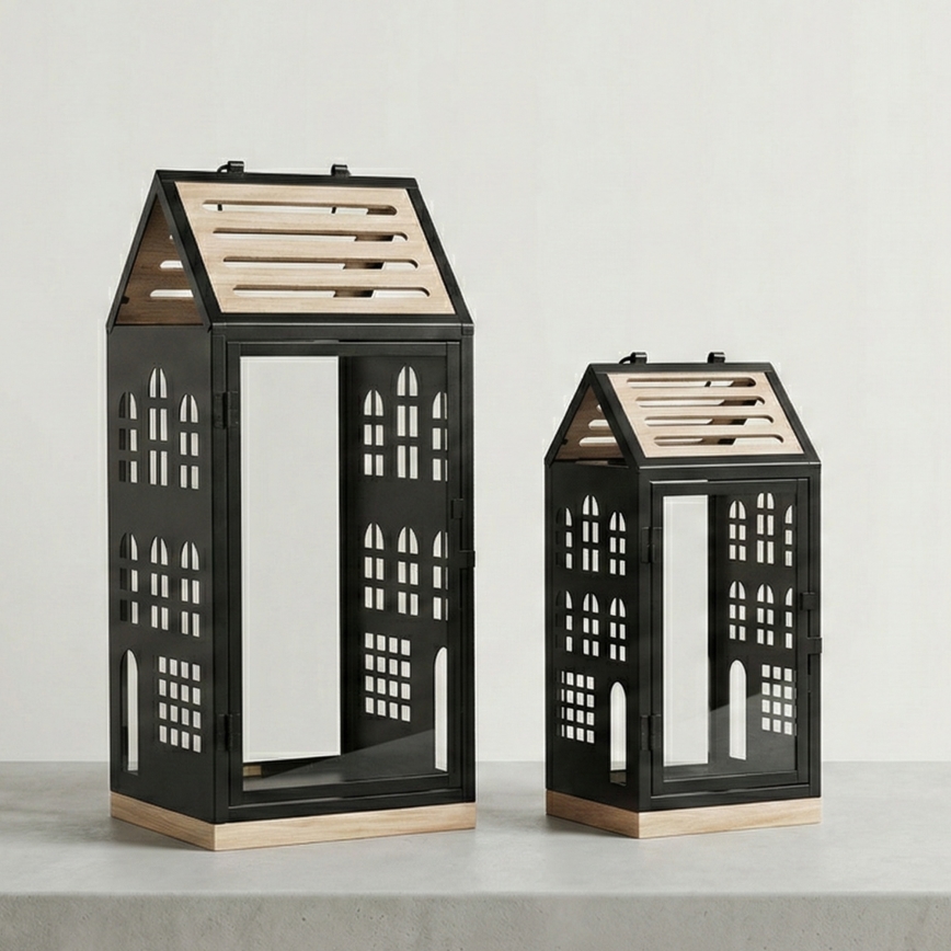 Felinar decorativ HOME, 47,5 cm, negru/bej