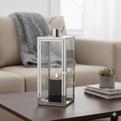 Felinar decorativ TOWER 29 cm, crom lucios