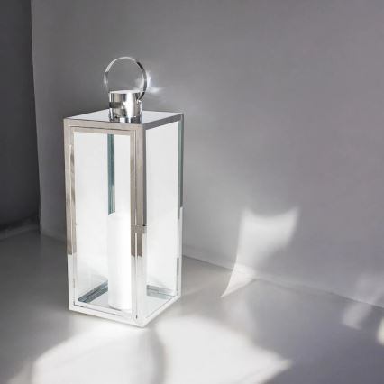 Felinar decorativ TOWER 29 cm, crom lucios