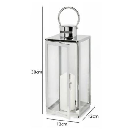 Felinar decorativ TOWER, 38 cm, crom lucios