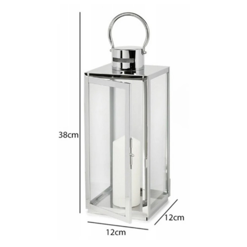 Felinar decorativ TOWER, 38 cm, crom lucios
