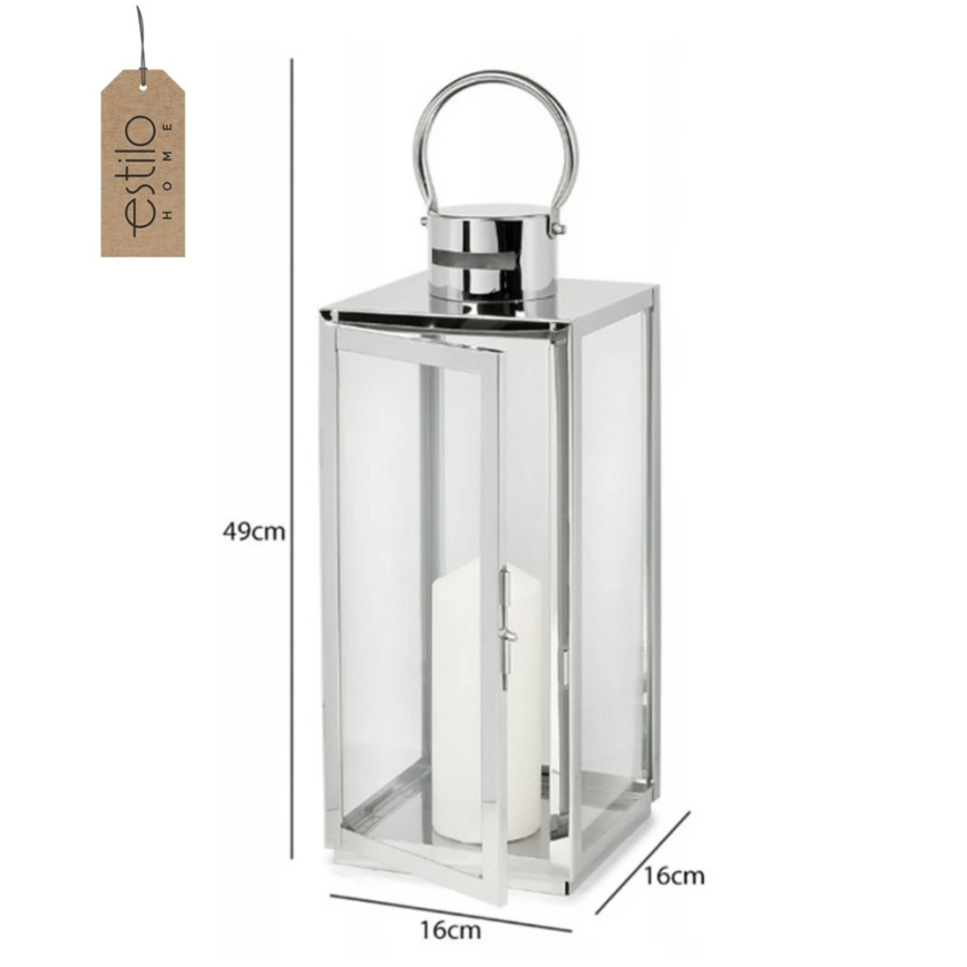 Felinar decorativ TOWER, 49 cm, crom lucios