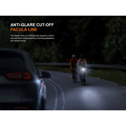 Fenix BC22R - Lampă LED reîncărcabilă pentru bicicletă, cu reglare a intensității luminoase, LED/USB, 3400 mAh, IP66, 1400 lm, autonomie 41 h, negru