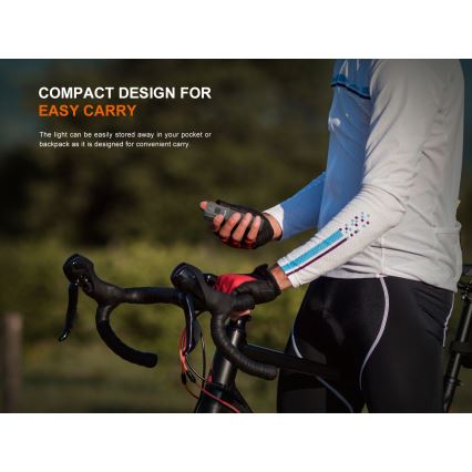 Fenix BC22R - Lampă LED reîncărcabilă pentru bicicletă, cu reglare a intensității luminoase, LED/USB, 3400 mAh, IP66, 1400 lm, autonomie 41 h, negru