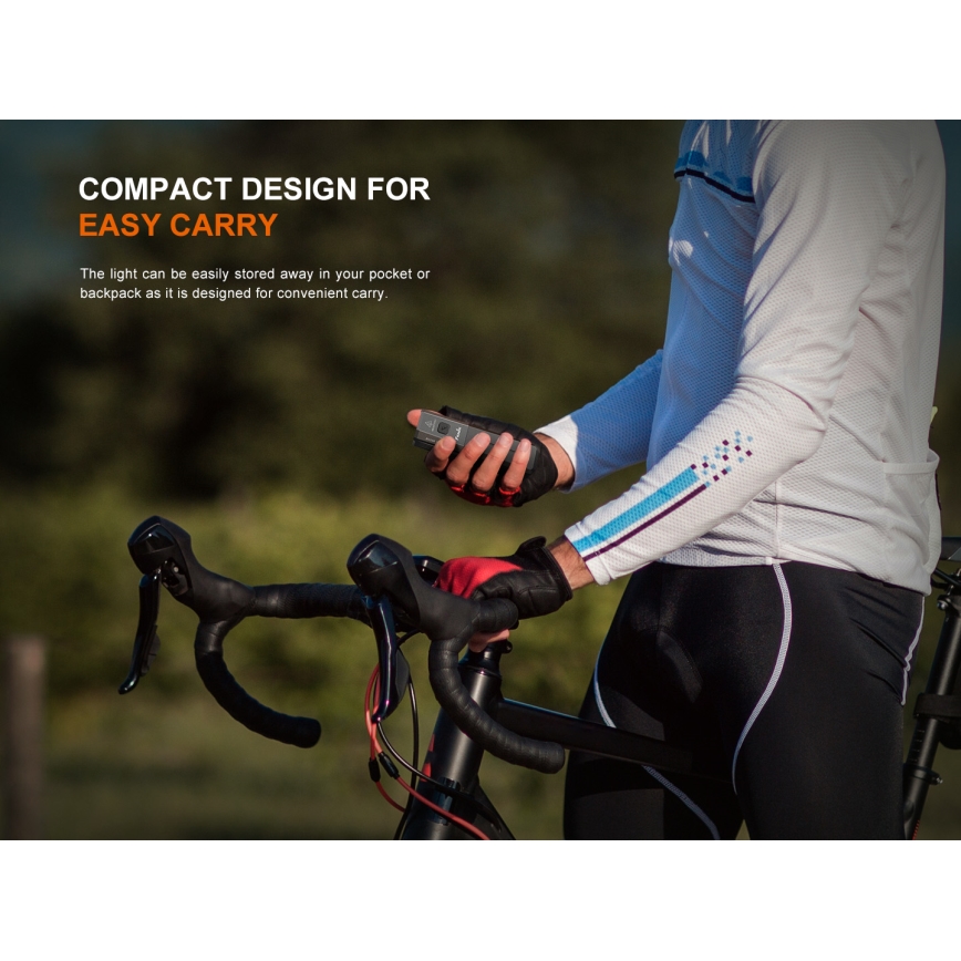 Fenix BC22R - Lampă LED reîncărcabilă pentru bicicletă, cu reglare a intensității luminoase, LED/USB, 3400 mAh, IP66, 1400 lm, autonomie 41 h, negru
