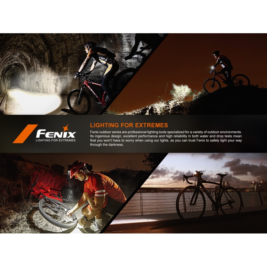 Fenix BC22R - Lampă LED reîncărcabilă pentru bicicletă, cu reglare a intensității luminoase, LED/USB, 3400 mAh, IP66, 1400 lm, autonomie 41 h, negru