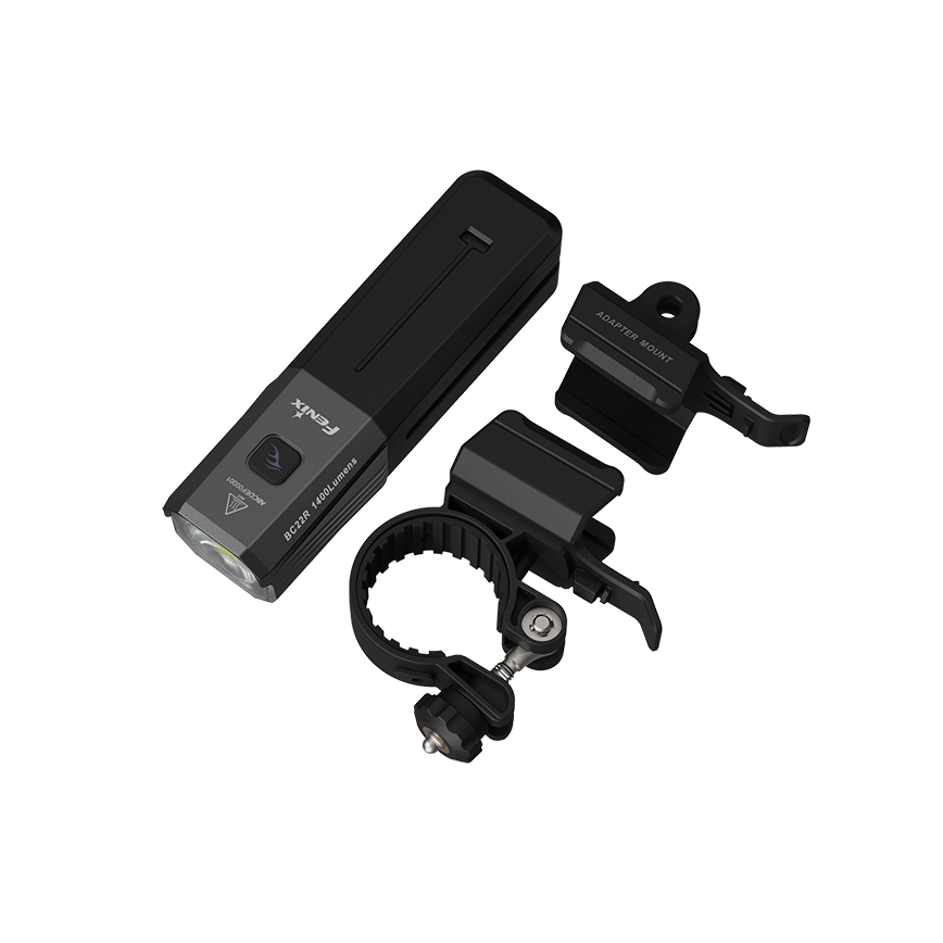 Fenix BC22R - Lampă LED reîncărcabilă pentru bicicletă, cu reglare a intensității luminoase, LED/USB, 3400 mAh, IP66, 1400 lm, autonomie 41 h, negru