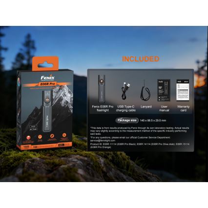 Fenix E06R PRO EUBLC - Lanternă LED reîncărcabilă reglabilă, LED/USB, 1650 mAh, IP66, 1600 lm, 111 h, neagră