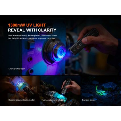 Fenix E06R PRO EUBLC - Lanternă LED reîncărcabilă reglabilă, LED/USB, 1650 mAh, IP66, 1600 lm, 111 h, neagră