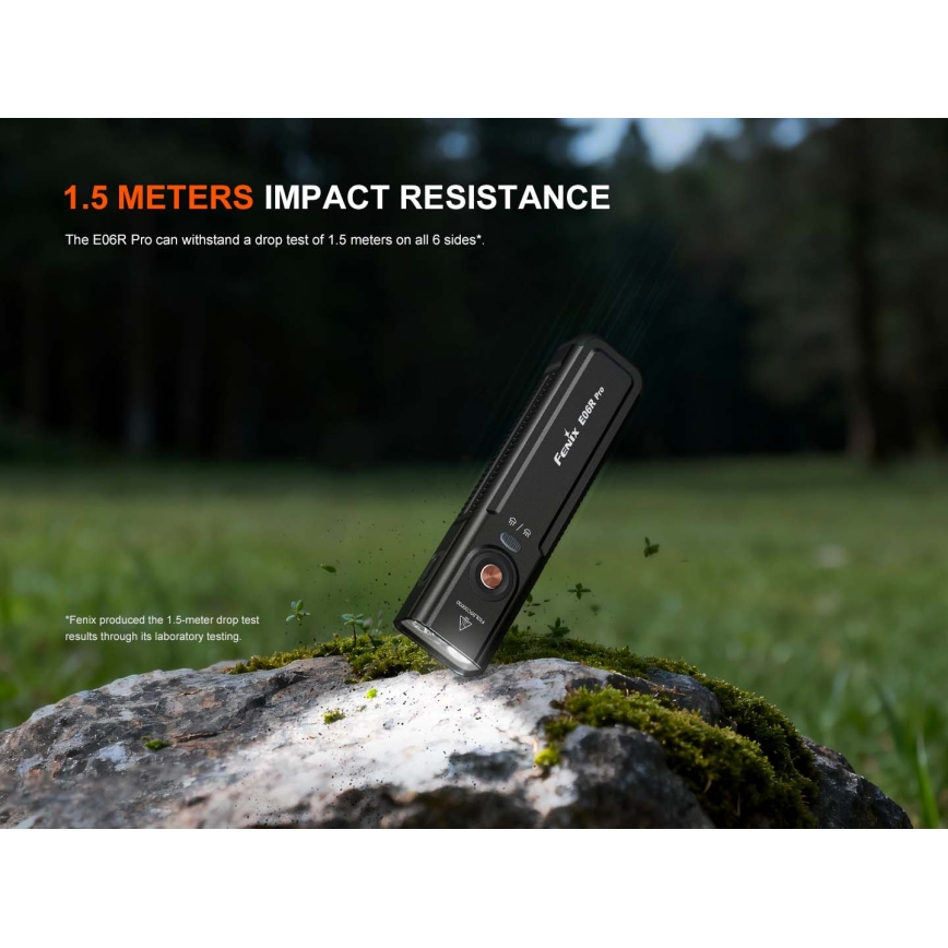 Fenix E06R PRO EUBLC - Lanternă LED reîncărcabilă reglabilă, LED/USB, 1650 mAh, IP66, 1600 lm, 111 h, neagră