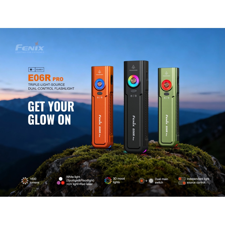 Fenix E06RPROEUOLI - Lanternă LED reîncărcabilă cu reglare a intensității, încărcare USB, 1650 mAh, IP66, 1600 lm, 111 ore, verde