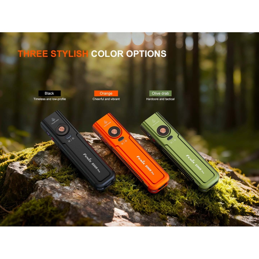 Fenix E06RPROEUOLI - Lanternă LED reîncărcabilă cu reglare a intensității, încărcare USB, 1650 mAh, IP66, 1600 lm, 111 ore, verde