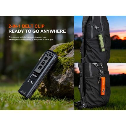 Fenix E06RPROEUOLI - Lanternă LED reîncărcabilă cu reglare a intensității, încărcare USB, 1650 mAh, IP66, 1600 lm, 111 ore, verde