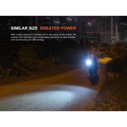 Fenix E12V30 - Lanternă LED reîncărcabilă, reglabilă, 1xAA, 2000 mAh, IP68, 200 lm, 100 h, negru