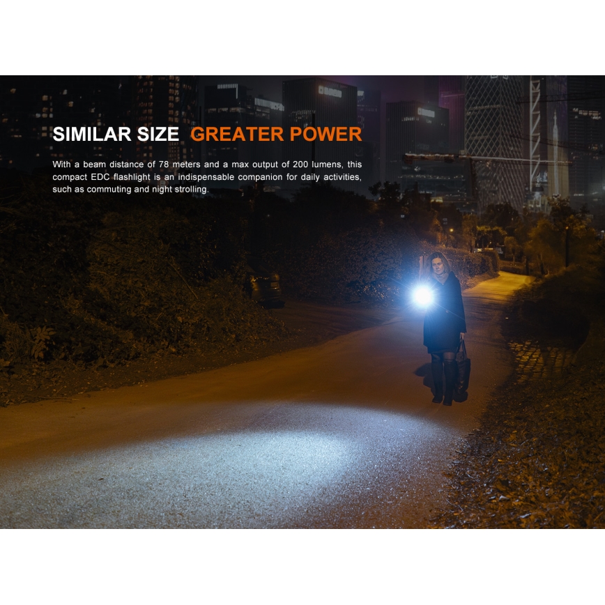 Fenix E12V30 - Lanternă LED reîncărcabilă, reglabilă, 1xAA, 2000 mAh, IP68, 200 lm, 100 h, negru