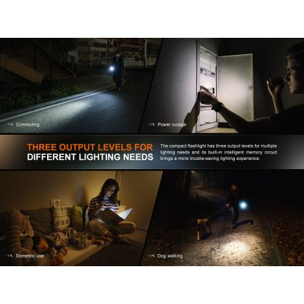 Fenix E12V30 - Lanternă LED reîncărcabilă, reglabilă, 1xAA, 2000 mAh, IP68, 200 lm, 100 h, negru