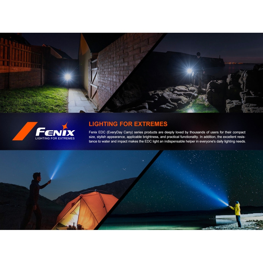 Fenix E18RV20800 - Lanternă LED reîncărcabilă, reglabilă, USB, 1xCR123A, 800 mAh, IP68, 1200 lm, 200 h, negru
