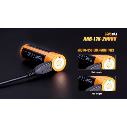 Fenix FE18650LI26USB - Acumulator reîncărcabil USB/3,6 V, 2600 mAh, 1 buc.