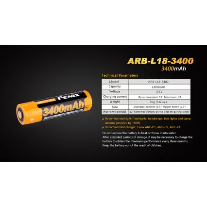 Fenix FE18650LI34 - acumulator Li-ion reîncărcabil 18650, 3,6 V, 3400 mAh, 1 buc.
