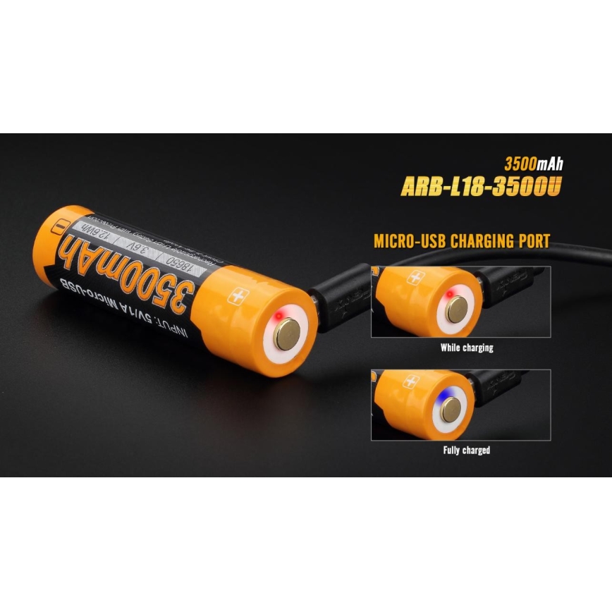 Fenix FE18650LI35USB - Acumulator reîncărcabil USB, 3,6V, 3500 mAh, 1 buc.