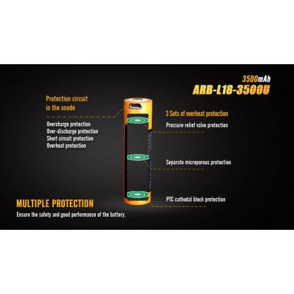 Fenix FE18650LI35USB - Acumulator reîncărcabil USB, 3,6V, 3500 mAh, 1 buc.