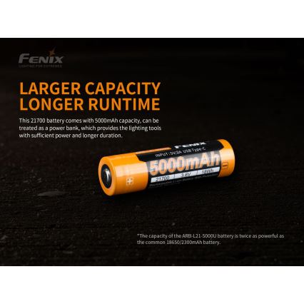 Fenix FE21700USB - Acumulator reîncărcabil USB/3,6V 5000 mAh, 1 buc.