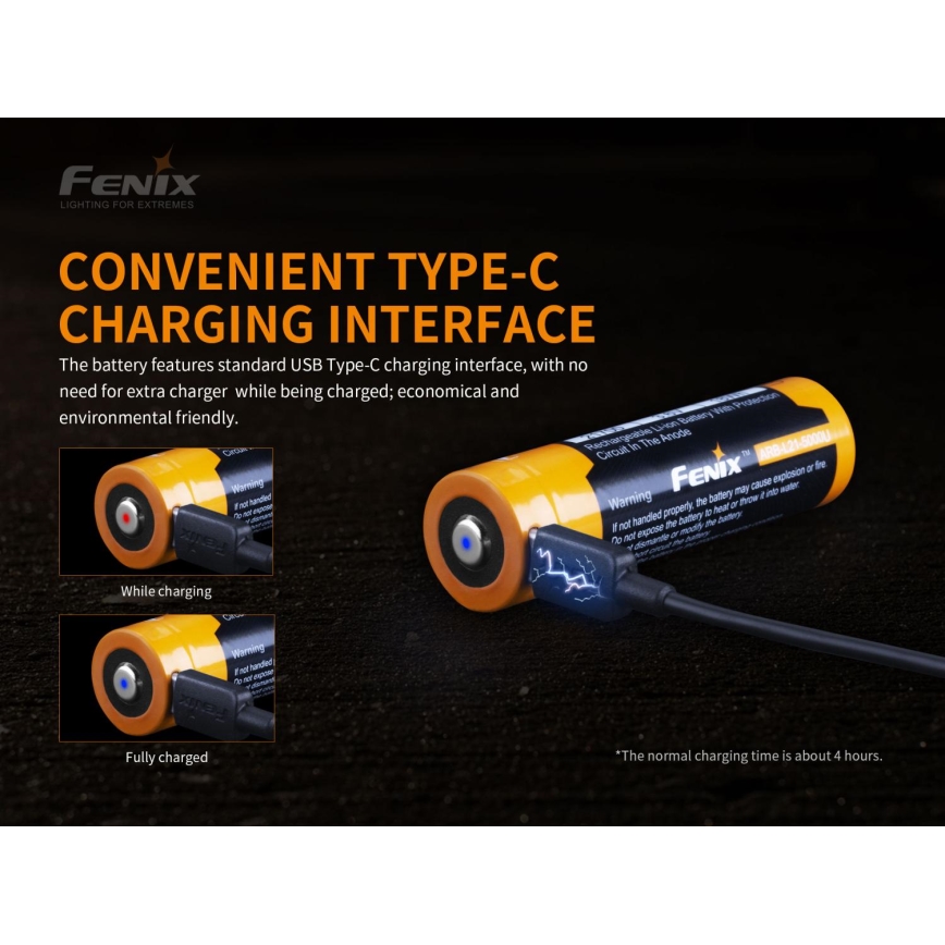Fenix FE21700USB - Acumulator reîncărcabil USB/3,6V 5000 mAh, 1 buc.