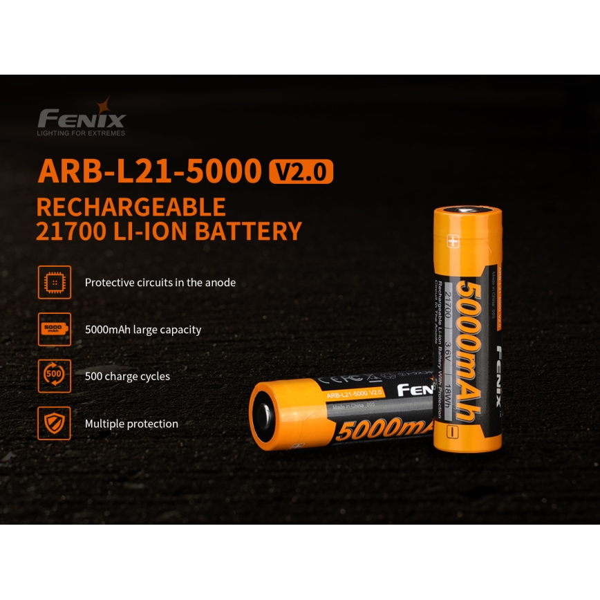 Fenix FE21700V20 — baterie reîncărcabilă 21700, 3,6 V, 5000 mAh — 1 buc.