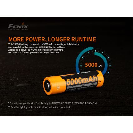 Fenix FE21700V20 — baterie reîncărcabilă 21700, 3,6 V, 5000 mAh — 1 buc.