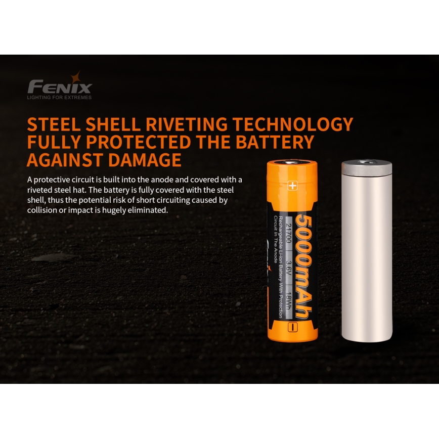 Fenix FE21700V20 — baterie reîncărcabilă 21700, 3,6 V, 5000 mAh — 1 buc.