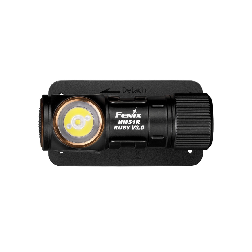 Fenix HM51RV30 - Lanternă frontală LED reîncărcabilă, reglabilă, USB/1xCR123A, 950 mAh, IP68, 860 lm, 125 h, portocalie