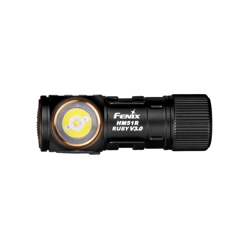 Fenix HM51RV30 - Lanternă frontală LED reîncărcabilă, reglabilă, USB/1xCR123A, 950 mAh, IP68, 860 lm, 125 h, portocalie
