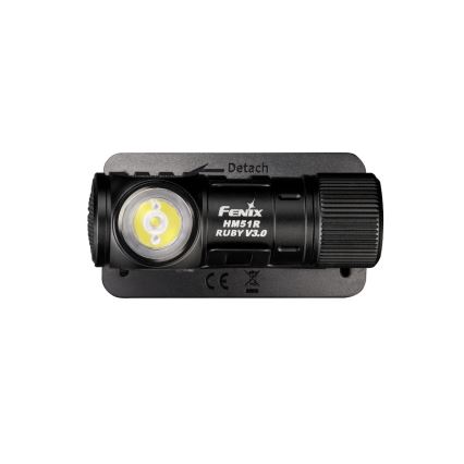 Fenix HM51RV3ABL - Lanternă frontală LED reglabilă, reîncărcabilă, USB, 1x CR123A 950 mAh, IP68, 860 lm, 125 ore, negru