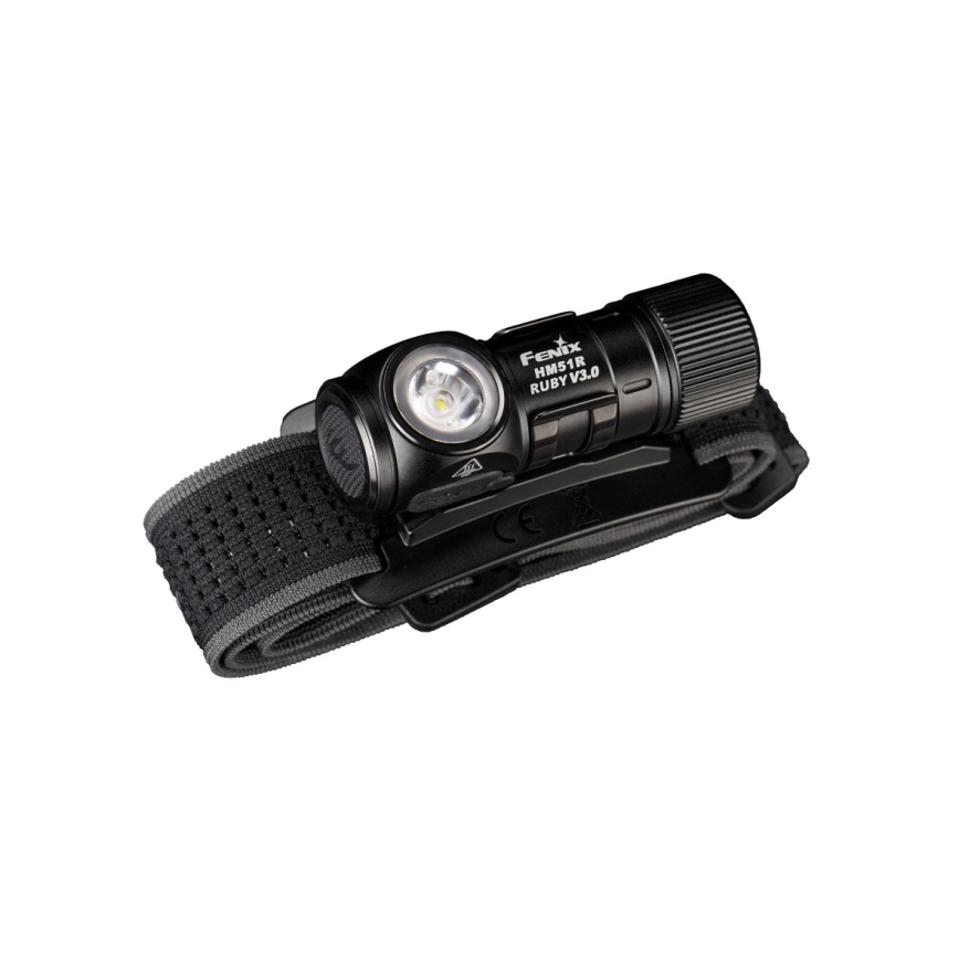 Fenix HM51RV3ABL - Lanternă frontală LED reglabilă, reîncărcabilă, USB, 1x CR123A 950 mAh, IP68, 860 lm, 125 ore, negru