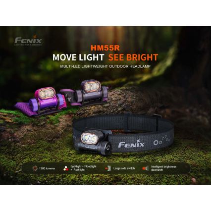 Fenix HM55RABL - Lampă frontală reîncărcabilă LED, reglabilă, USB/1xCR123A 1600 mAh IP68 1200 lm 141,2 h negru