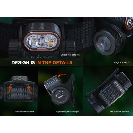 Fenix HM55RABL - Lampă frontală reîncărcabilă LED, reglabilă, USB/1xCR123A 1600 mAh IP68 1200 lm 141,2 h negru